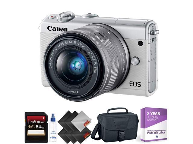 Canon EOS M100 Mirrorless Digital Camera with 15-45mm Lens (White) + 64GB Memory Card + 1 Year Warranty