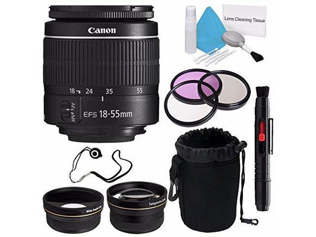 Canon EF-S 18-55mm f/3.5-5.6 III Lens (International Model) + 58mm Wide Angle Lenses + 58mm 3 Piece Filter Kit + Deluxe