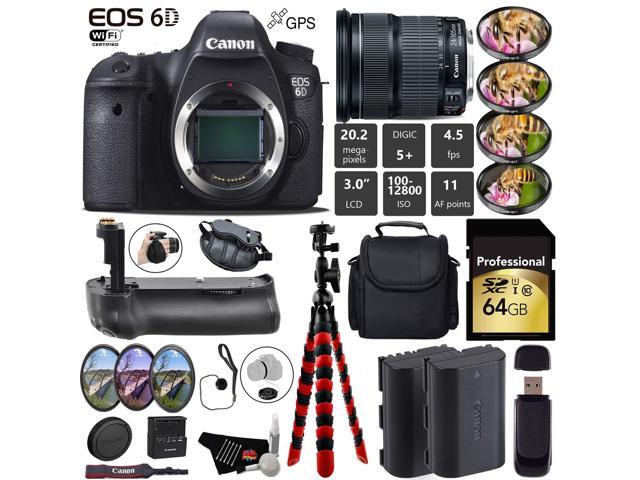 Canon EOS 6D DSLR Camera with 24-105mm is STM Lens + Professional Battery Grip + 4PC Macro Filter Kit + LED Kit + Extra