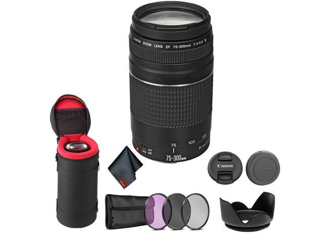 Canon EF 75-300mm f/4-5.6 III Telephoto Zoom Lens 6473A003 Bundle with Tulip Lens Hood + Filter Kit+ Lens Case + More