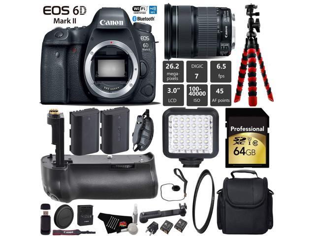 Canon EOS 6D Mark II DSLR Camera with 24-105mm is STM Lens + Professional Battery Grip + UV Protection Filter + LED Kit