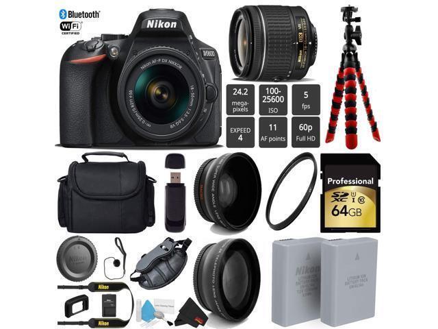 Nikon D5600 DSLR Wi-FI NFC 24.2MP DX CMOS Camera AF-P 18-55mm VR Lens + LED Light kit + Wide Angle & Telephoto Lens + 12 inch Flexible Tripod +...