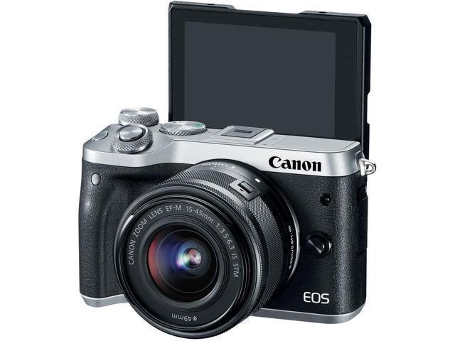 Canon EOS M6 Mirrorless Digital Camera with 15-45mm Lens (Intl Model) (Silver) (1725C011) W/ Bag, Extra Battery, LED Light, Mic, Filters, Tripod,...