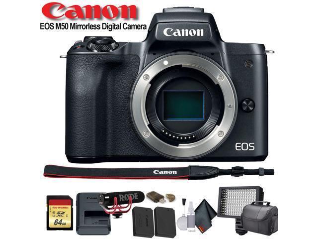 Canon EOS M50 Mirrorless Digital Camera (Intl Model) (2680C001) W/ Bag, Extra Battery, LED Light, Mic, Filters and More - Advanced Bundle