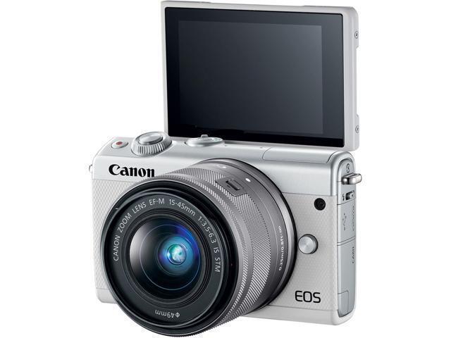Canon EOS M100 Mirrorless Digital Camera (White) with 15-45mm Lens + Flash + UV FLD CPL Filter Kit + Wide Angle & Telephoto Lens + Camera Case +...