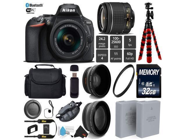 Nikon D5600 DSLR Wi-FI NFC 24.2MP DX CMOS Camera AF-P 18-55mm VR Lens + LED Light kit + Wide Angle & Telephoto Lens + Camera Case - (Intl Model)