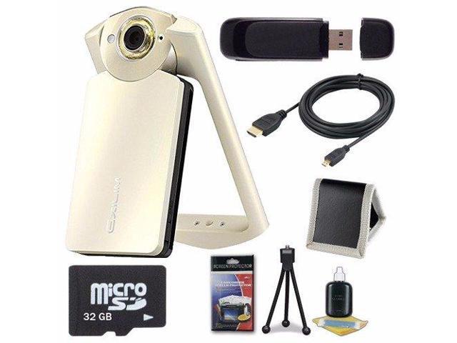 Casio EX-TR60 Self Portrait/ Selfie Digital Camera (Silky White) + 32GB microSD Class 10 Memory Card + Micro HDMI Cable + SDHC Card USB Reader +...