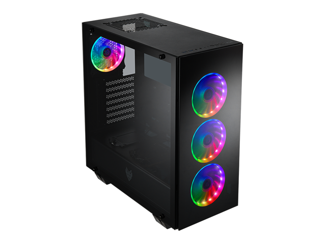 FSP ATX Mid Tower PC Computer Gaming Case with 3 Translucent Tempered Glass Panels and 4 ARGB Fans (CMT510 Plus)