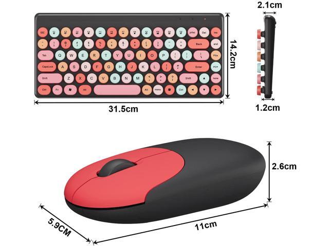 Wireless Mini Keyboard and Mouse Combo Colorful Retro Round Key Caps 2.4GHz Computer Keyboards 86 Keys with Mouse for...