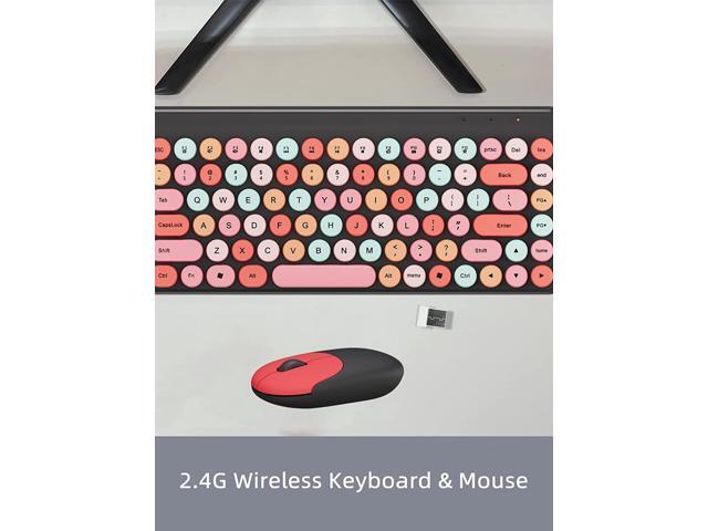 Wireless Mini Keyboard and Mouse Combo Colorful Retro Round Key Caps 2.4GHz Computer Keyboards 86 Keys with Mouse for...