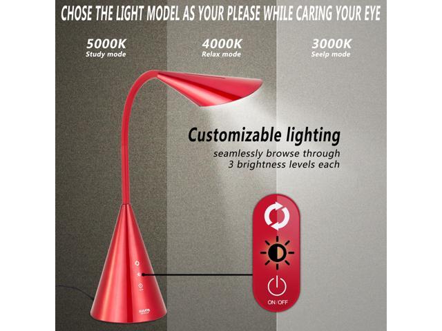 LED Desk Lamp, Eye-caring Table Light with Touch Control, 8W Reading Lamp with Natural Light- Red