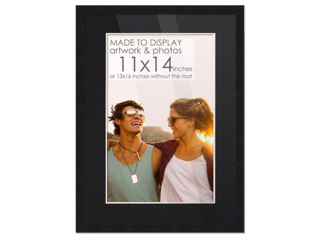 13x16 Black Picture Frame with 10.5x13.5 Black Mat Opening for 11x14 Image, 0.75 Inch Border, UV Acrylic Face, Acid Free Foam Back