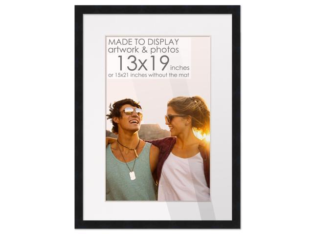 15x21 Black Picture Frame with 12.5x18.5 White Mat Opening for 13x19 Image, 0.75 Inch Border, UV Acrylic Face, Acid Free Foam Back