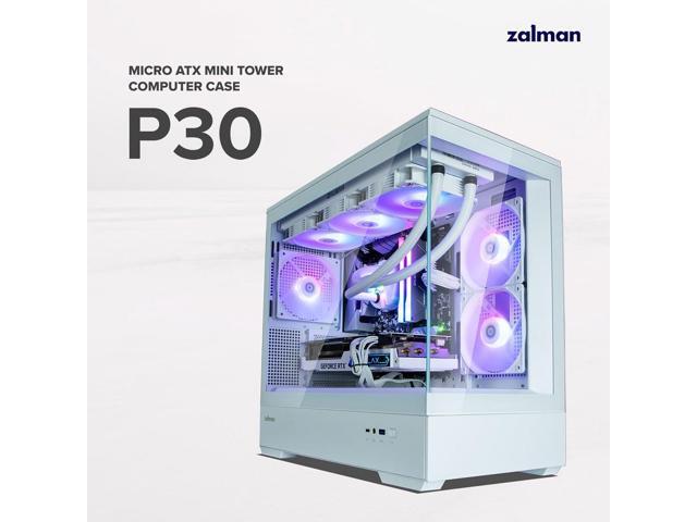 Zalman P30 Micro ATX mATX Gaming PC Computer Case, 2 x 120mm Reverse + 1 x Rear Exhaust ARGB Fans (Pre-installed), Panoramic View Frameless...