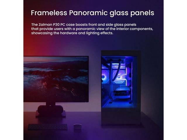 Zalman P30 Micro ATX mATX Gaming PC Computer Case, 2 x 120mm Reverse + 1 x Rear Exhaust ARGB Fans (Pre-installed), Panoramic View Frameless...