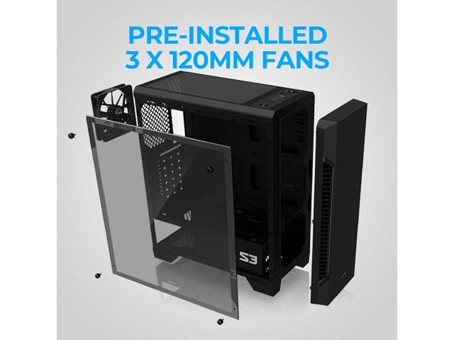 Zalman S3 ATX Mid Tower Desktop PC Case, 3 x 120mm Fans included, Premium Brushed Metal with Dual Intake Front & Tinted Acrylic Side Panel, USB 3.0