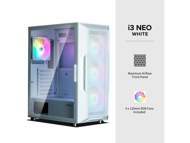 Zalman i3 NEO ATX Mid-Tower Desktop Gaming PC Case, 4 x 120mm RGB Fans Preinstalled, Mesh Front Panel for High Airflow, Tempered Glass Side Panel,...