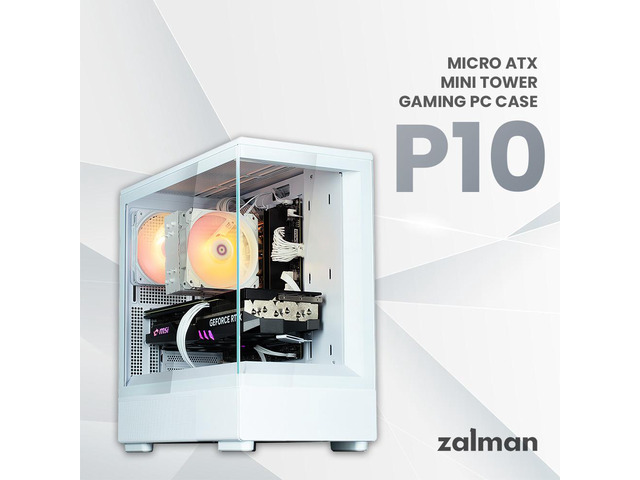 Zalman Case Cooler PSU Combo - Zalman P10 White Micro-ATX Panoramic PC Case + 9X Performa Plus ARGB White 180W TDP CPU Cooler + Gigamax 600W 80+...