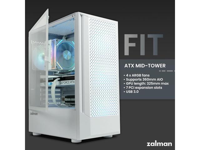 PC Builder Bundle - Zalman PC Case with PSU Combo - Fit ATX Mid-Tower PC Case, White 4 x 120mm ARGB fan, with 80 Plus Bronze 600W Power Supply