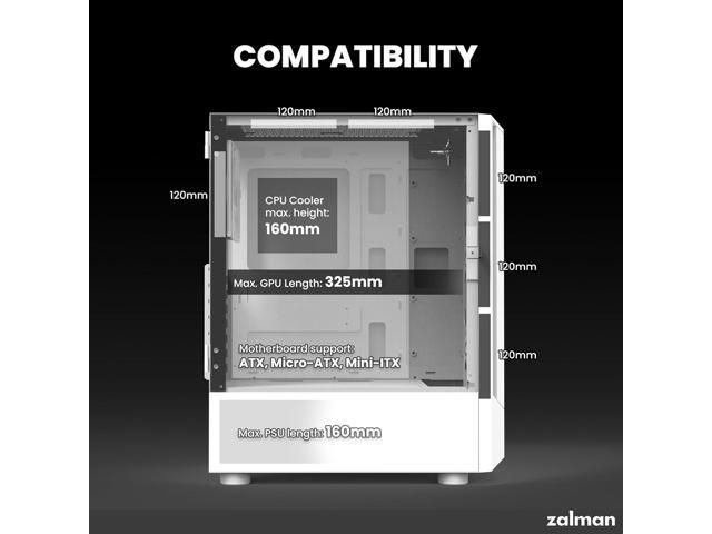 PC Builder Bundle - Zalman PC Case with PSU Combo - Fit ATX Mid-Tower PC Case, White 4 x 120mm ARGB fan, with 80 Plus Bronze 600W Power Supply