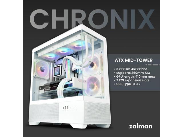 PC Builder Bundle - Zalman PC Case with PSU Combo - Chronix ATX Gaming PC Case, White - 3 x 120mm ARGB Fans with 80 Plus Bronze 700W Power Supply