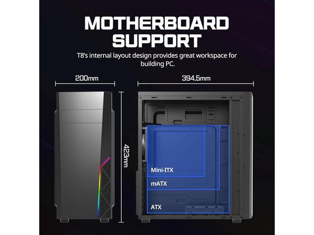 PC Builder Bundle - Zalman PC Case with PSU Combo - T8 ATX Mid-Tower PC Case Spectrum RGB Front Panel Strip 1 x 120mm Non-RGB Rear Fan, with 80...
