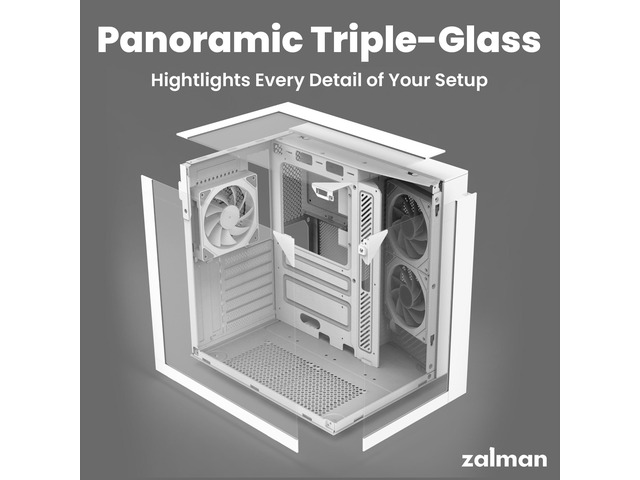 Zalman ZQBE ATX-Mid Tower Gaming PC Case - 3 x 120mm PWM ARGB Fans with Multi-Port PWM Hub/ARGB Controller Included, Three-Sided Full Panoramic...