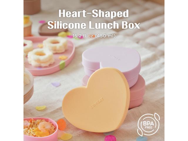 LOVEAT Heart Baby Lunch Box 15.2 fl oz (450 ml) Silicone Suction Divided Plate for Toddlers and Kids, BPA Free Feeding Dish with Lid, Microwave...