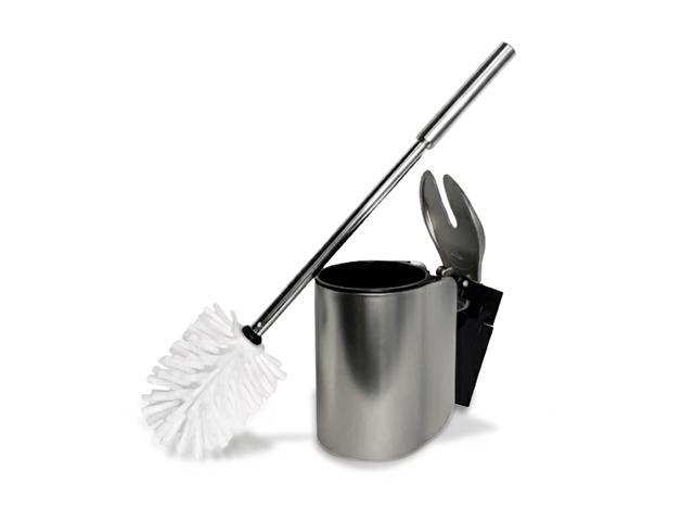Toilet Brush Set - Wall-Mounted Toilet Brush with Covered Holder, Nickel Finish and Black Handle (Toilet Brush with Holder)