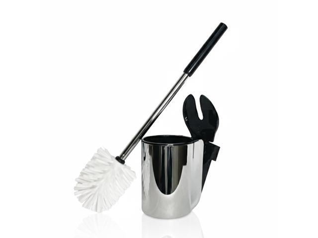 Toilet Brush Set - Wall-Mounted Toilet Brush with Covered Holder, Chrome Finish and Black Handle (Toilet Brush with Holder)