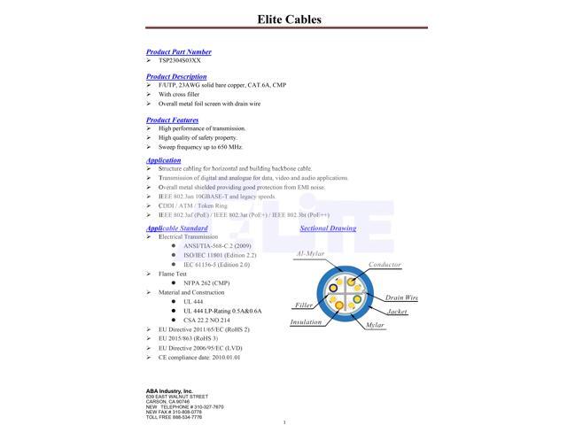 Elite Cat6a Shielded Plenum (CMP), 1000ft, 650MHz, 23AWG, F/UTP, Solid Pure Copper, 10Gb, UL Certified, UL-LP Certification, Bulk Ethernet Cable...