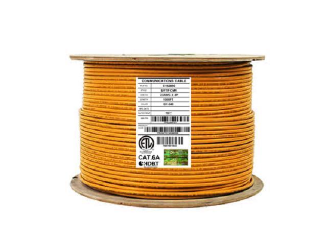 Elite Cat6a Plenum (CMP), 1000ft, 650MHz, 23AWG, U/UTP, Solid Pure Copper, 10Gb, UL Certified, Bulk Ethernet Cable Reel, Orange
