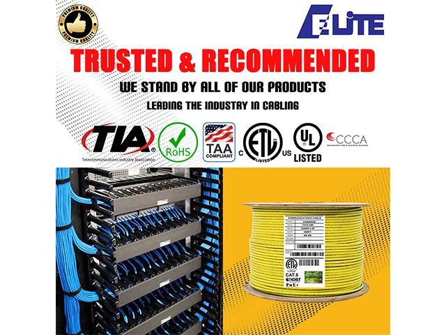 Elite Cat6 Shielded Riser (CMR), 1000ft, 550MHz, 23AWG, F/UTP, Solid Bare Copper, UL Certified, UL-LP Certification, Bulk Ethernet Cable Reel, Yellow