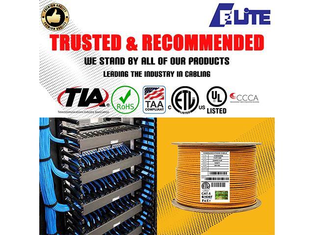 Elite Cat6 Shielded Riser (CMR), 1000ft, 550MHz, 23AWG, F/UTP, Solid Bare Copper, UL Certified, UL-LP Certification, Bulk Ethernet Cable Reel, Orange