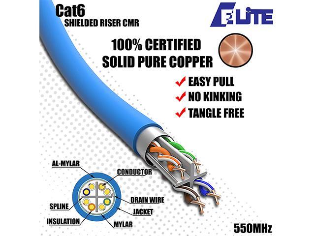 Elite Cat6 Shielded Riser (CMR), 1000ft, 550MHz, 23AWG, F/UTP, Solid Bare Copper, UL Certified, UL-LP Certification, Bulk Ethernet Cable Reel, Orange