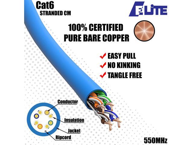 Elite Cat6 Stranded (CM), 1000ft, 400MHz, 28AWG, U/UTP, Bare Copper, UL Certified, Ultra Slim, Bulk Ethernet Cable, Gray