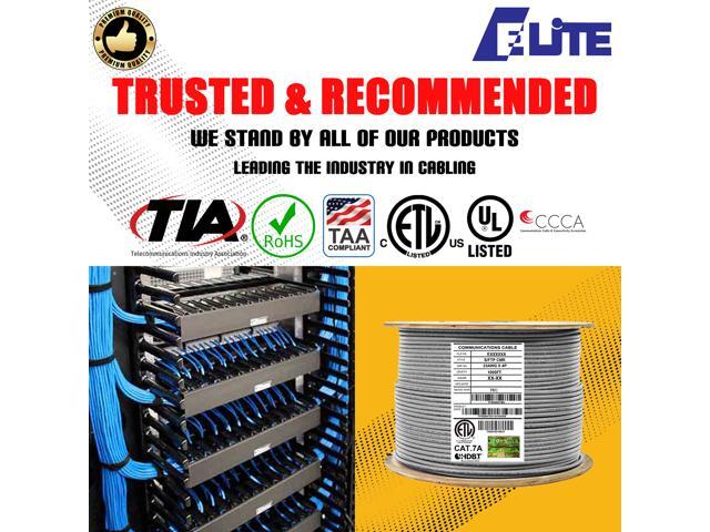 Elite Cat7a Riser (CMR), 1000ft, 1000MHz, 23AWG, S/FTP, Solid Bare Copper, UL Certified, Bulk Ethernet Cable Reel, Gray