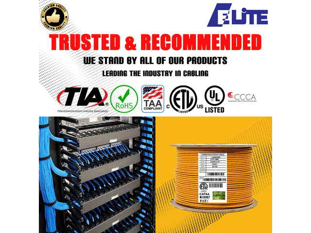 Elite Cat6a Riser (CMR), 1000ft, 650MHz, 23AWG, U/UTP, Solid Bare Copper, UL Certified, Bulk Ethernet Cable Reel, Orange