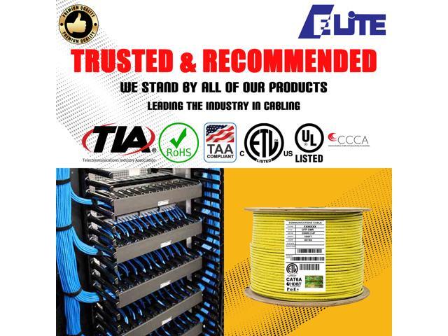Elite Cat6a Riser (CMR), 1000ft, 650MHz, 23AWG, U/UTP, Solid Bare Copper, UL Certified, Bulk Ethernet Cable Reel, Yellow