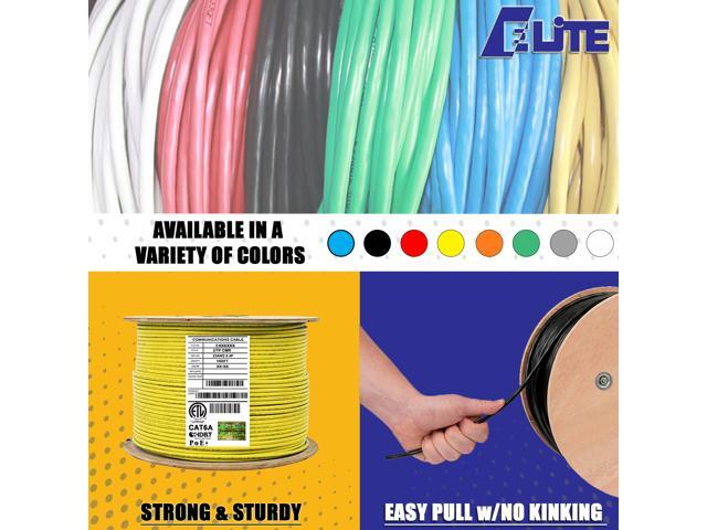 Elite Cat6a Riser (CMR), 1000ft, 650MHz, 23AWG, U/UTP, Solid Bare Copper, UL Certified, Bulk Ethernet Cable Reel, Yellow