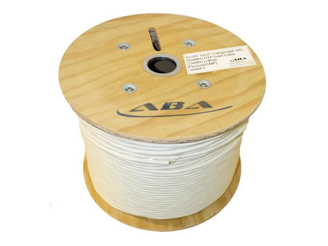 Elite Cat6a Plenum (CMP), 1000ft, 650MHz, 23AWG, U/UTP, Solid Pure Copper, 10Gb, UL Certified, Bulk Ethernet Cable Reel, White