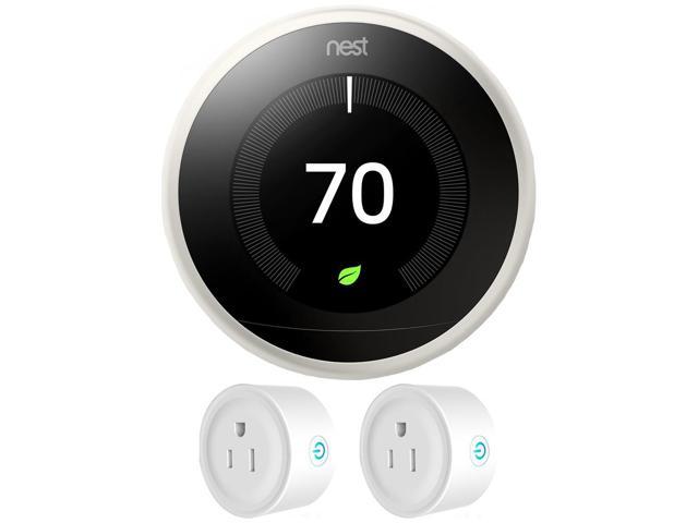 Nest Learning Thermostat (3rd Generation, White) w/ 2 Pack Smart Plug