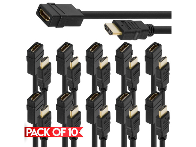 Cmple - [10 PACK] 3 FT HDMI Female to Male Cord, 4K 2K HDMI Extender Cable with Gripping Gold Plated Connectors for HDTV, Monitor, Projector, PC,...