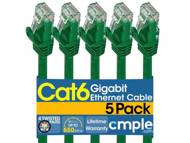 Cmple - [5 PACK] 5 Feet Cat6 Ethernet Cable, 10 Gigabit Network Cord, Ethernet Patch Cable, Computer LAN Internet Cable with Snagless RJ45...