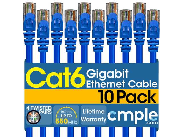 Cmple - [10 PACK] 15 Feet Cat6 Ethernet Cable, 10Gbps - 550Mhz Patch Cable, Internet Network Cord, UTP Computer LAN Cable with RJ45 Connectors,...