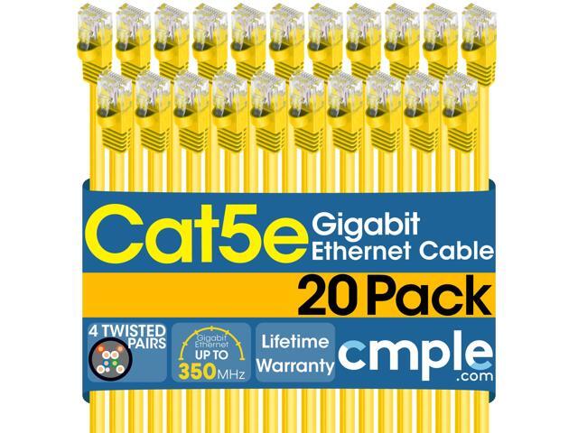 Cmple - [20 PACK] 15 Feet Cat 5 Ethernet Patch Cable, 1 Gbps LAN Network Cord, Yellow Cat5e Wire, RJ-45 Connectors, 350 MHz UTP Computer Internet...