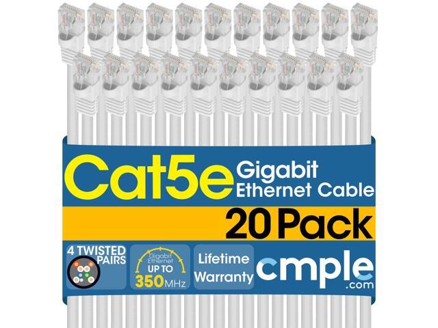 Cmple - [20 PACK] 10 Feet Cat 5 Ethernet Patch Cable, 1 Gbps LAN Network Cord, White Cat5e Wire, RJ-45 Connectors, 350 MHz UTP Computer Internet...