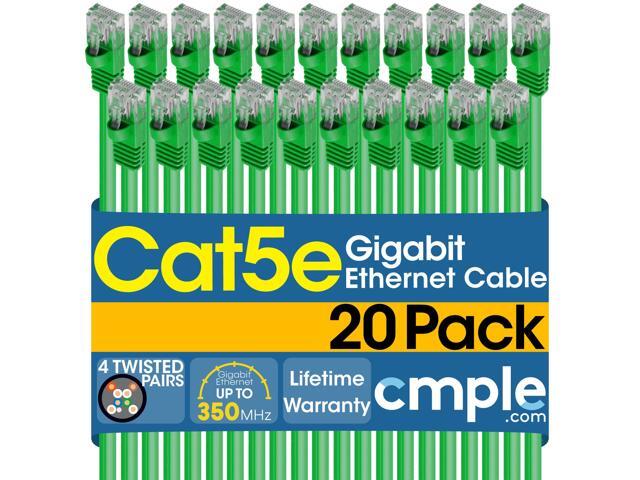 Cmple - [20 PACK] 5 Feet Cat 5 Ethernet Patch Cable, 1 Gbps LAN Network Cord, Green Cat5e Wire, RJ-45 Connectors, 350 MHz UTP Computer Internet Cable
