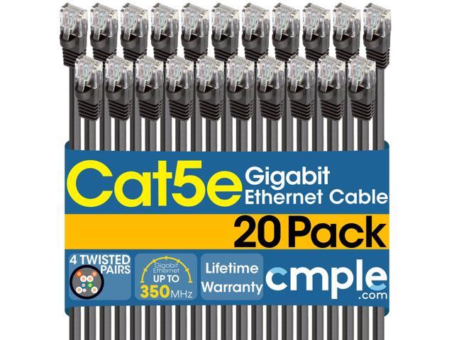 Cmple - [20 PACK] 7 Feet Cat 5 Ethernet Patch Cable, 1 Gbps LAN Network Cord, Black Cat5e Wire, RJ-45 Connectors, 350 MHz UTP Computer Internet Cable