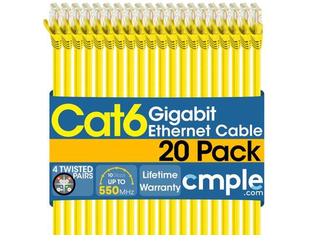 Cmple - [20 PACK] 5 Feet Cat6 Ethernet Cable, Network Patch Cord, 550 MHz 10 Gbps Cat6 Internet Wire, Computer LAN Cable with RJ-45 Connectors -...
